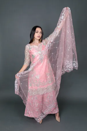 Fancy Silk Heavy Embroidered Light Baby Pink Sharara Suit