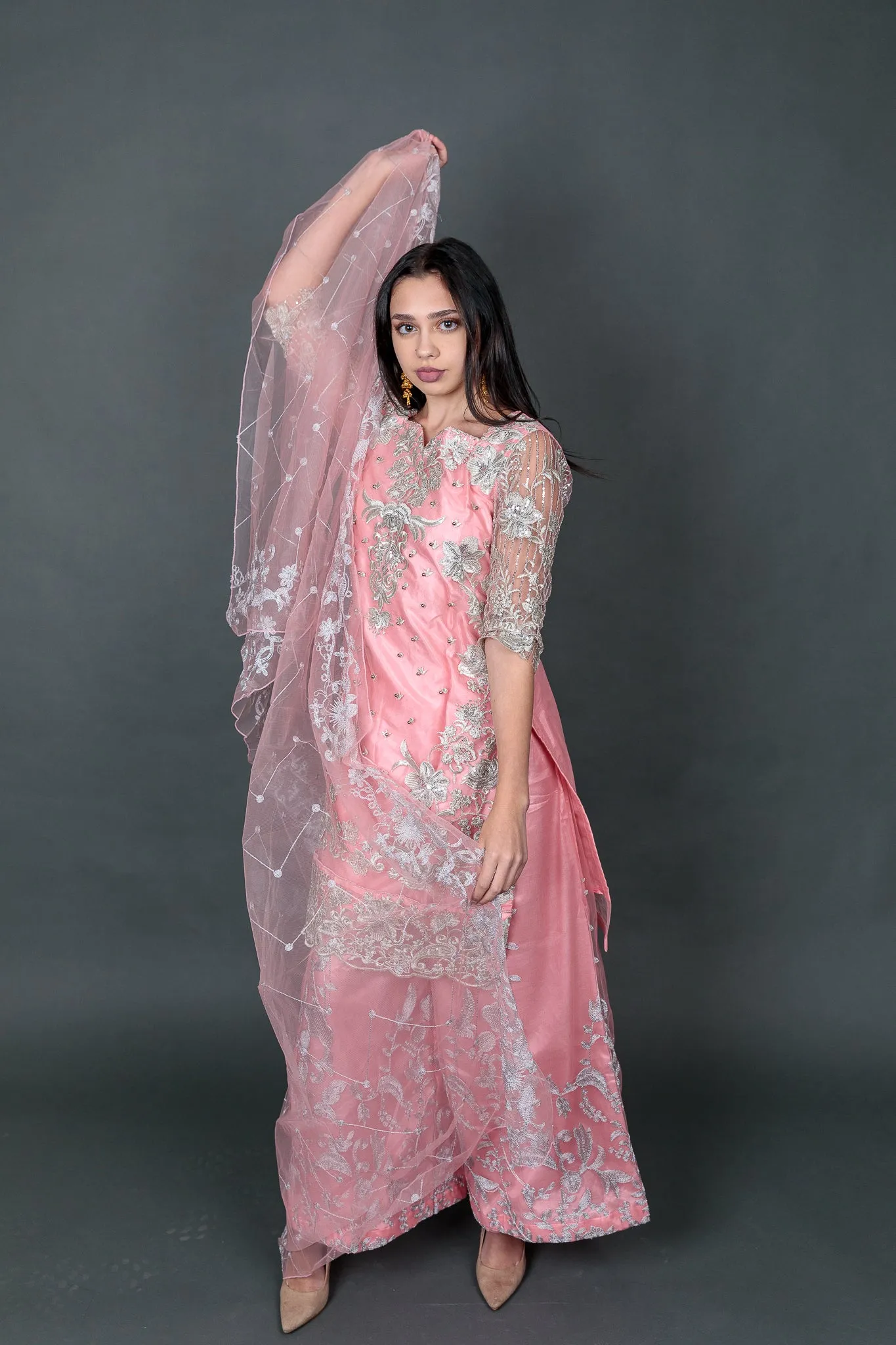 Fancy Silk Heavy Embroidered Light Baby Pink Sharara Suit