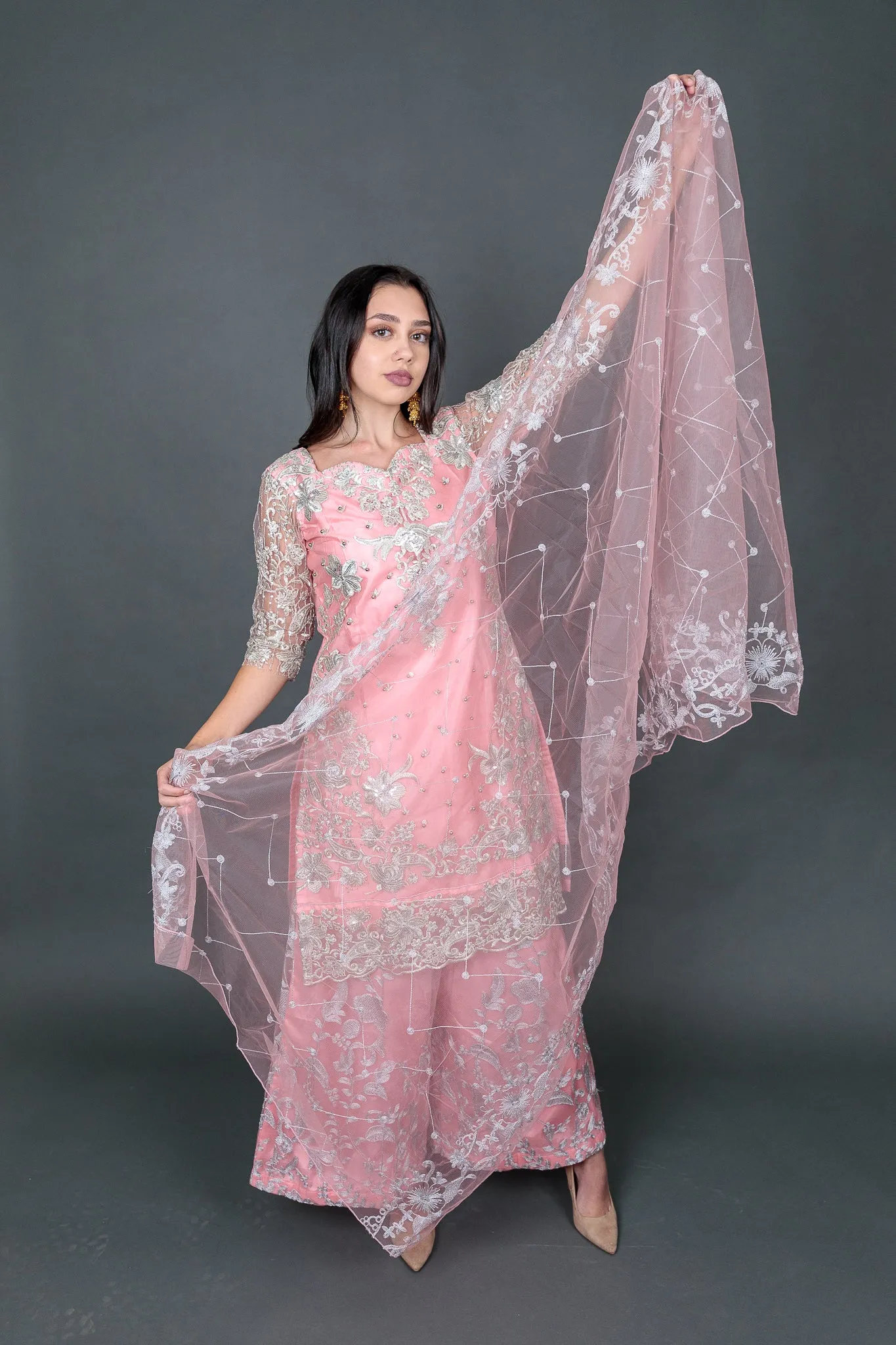 Fancy Silk Heavy Embroidered Light Baby Pink Sharara Suit