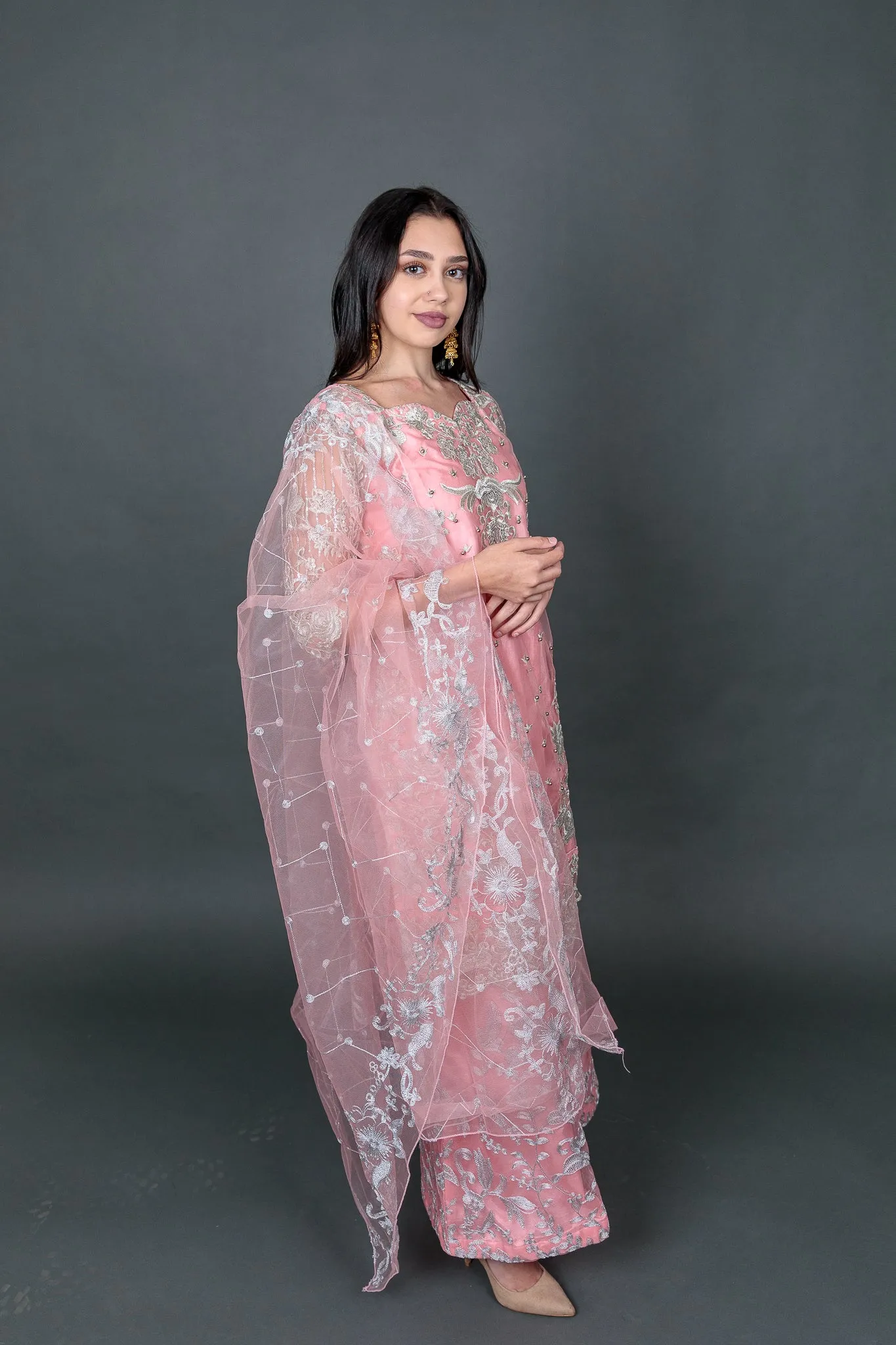 Fancy Silk Heavy Embroidered Light Baby Pink Sharara Suit