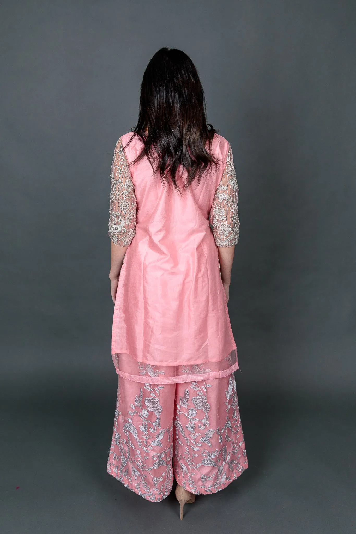 Fancy Silk Heavy Embroidered Light Baby Pink Sharara Suit