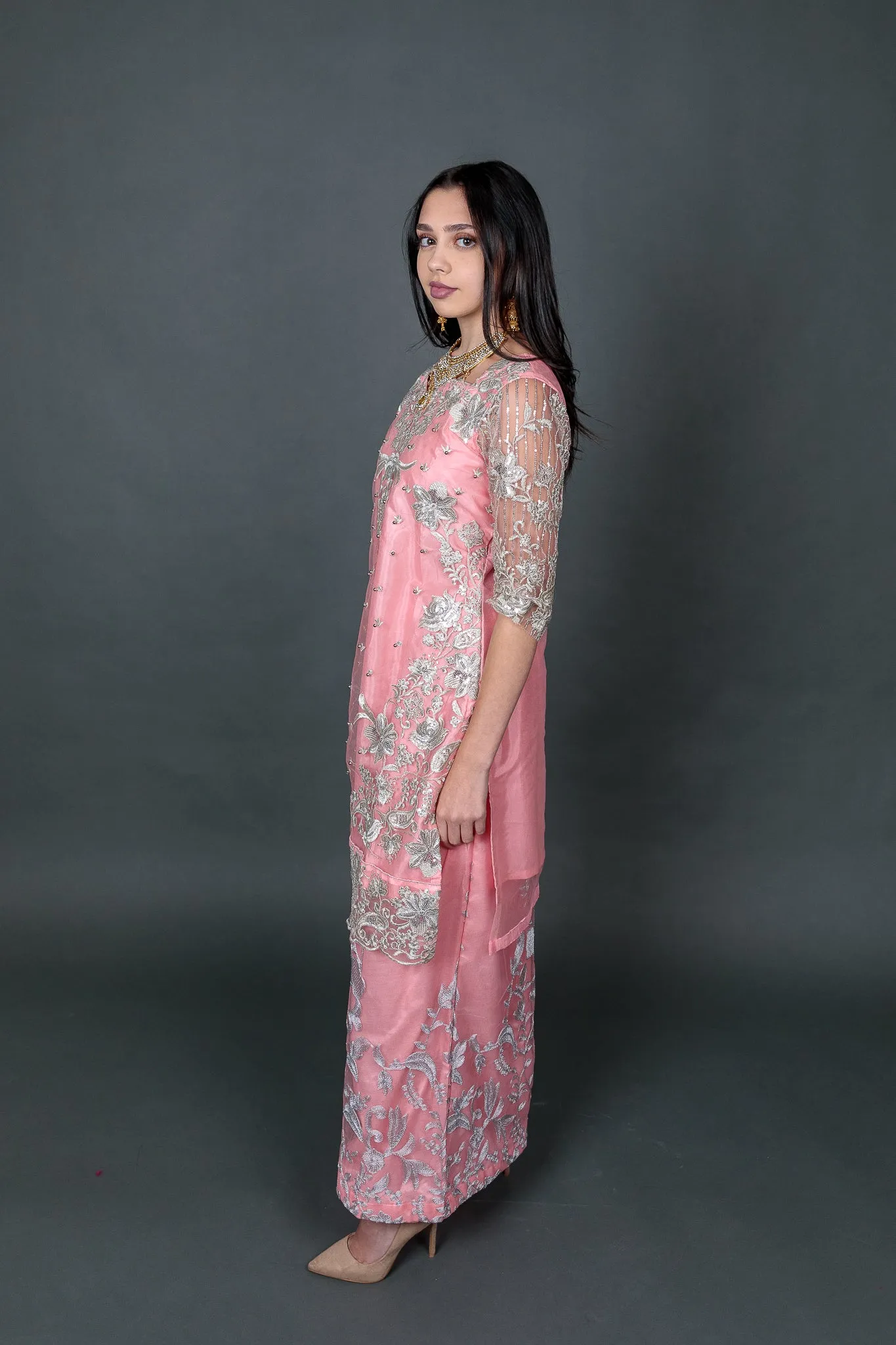 Fancy Silk Heavy Embroidered Light Baby Pink Sharara Suit