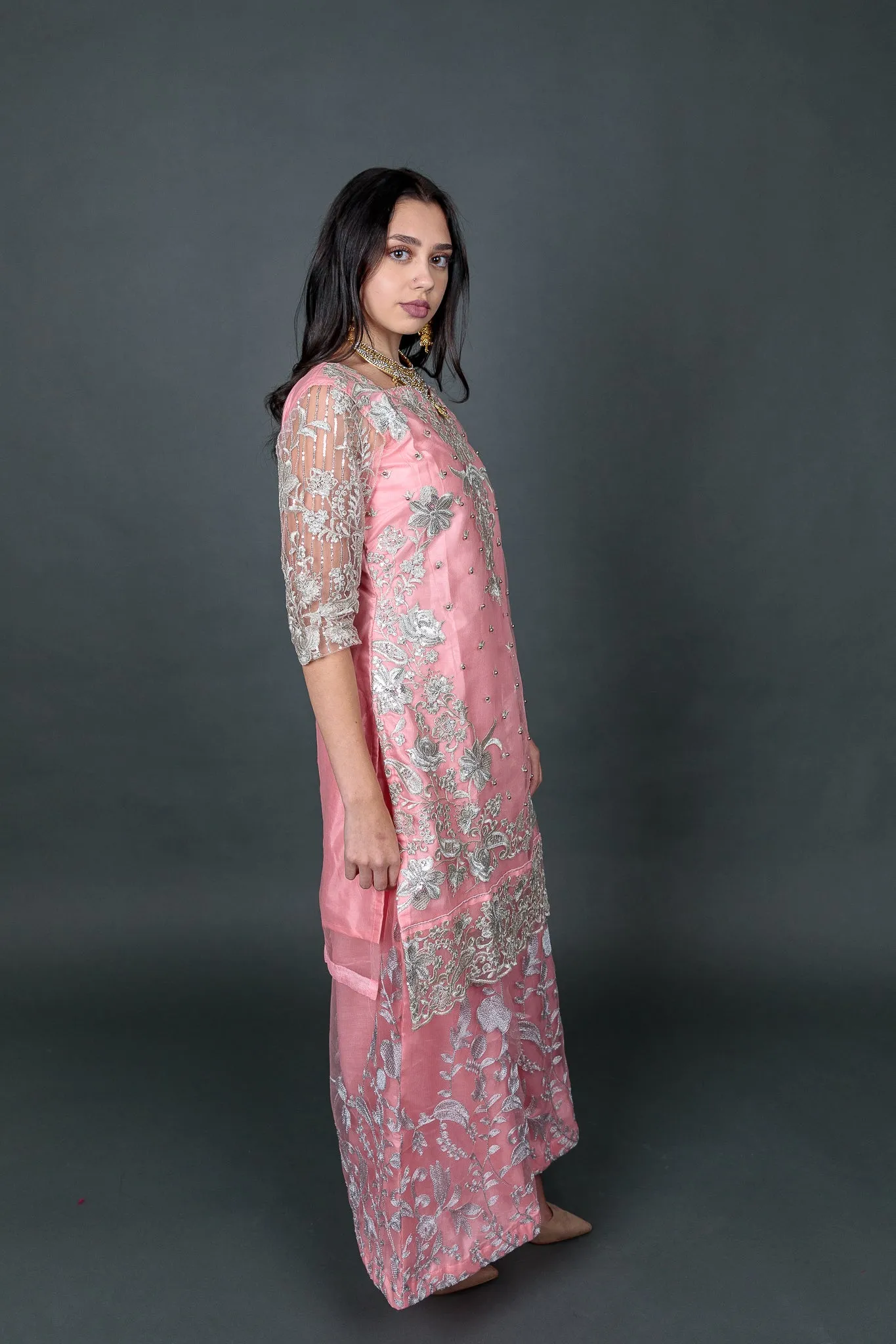 Fancy Silk Heavy Embroidered Light Baby Pink Sharara Suit