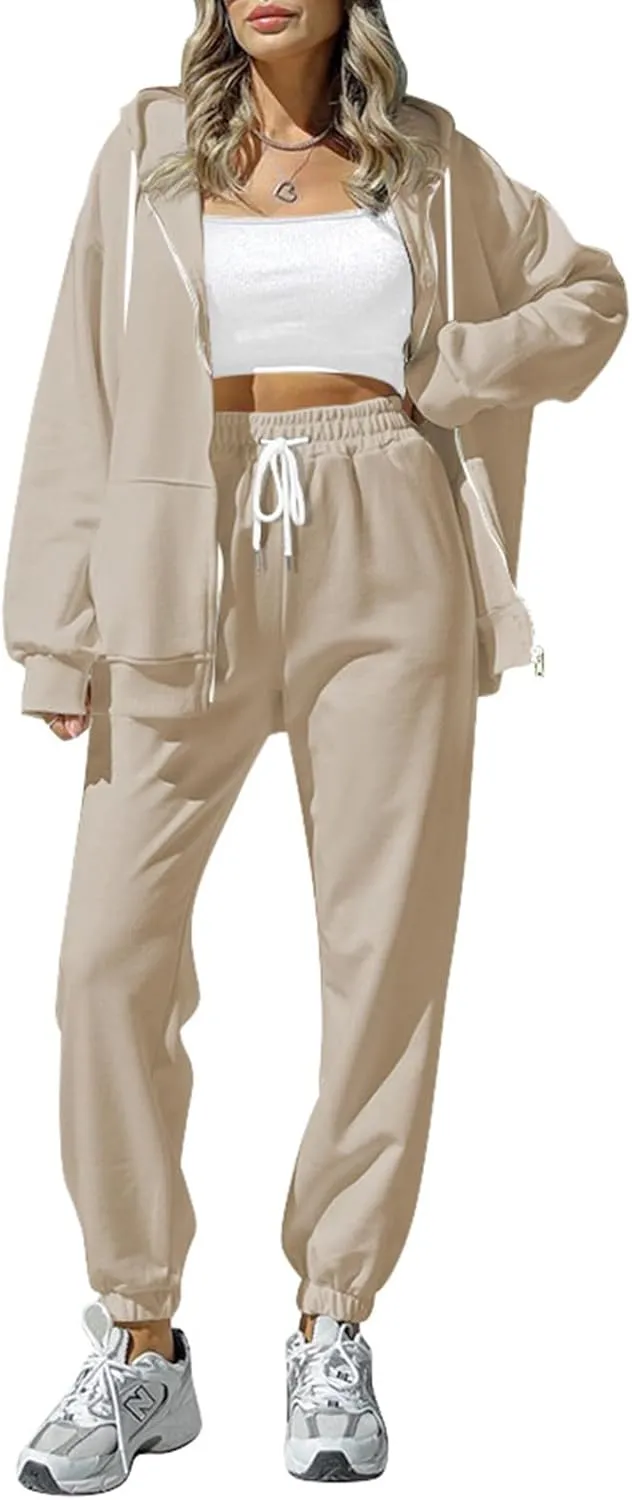Fixmatti Womens Tracksuit Zip Up Hoodie Sweatsuits 2 Pieces Jogger Sets with Pockets
