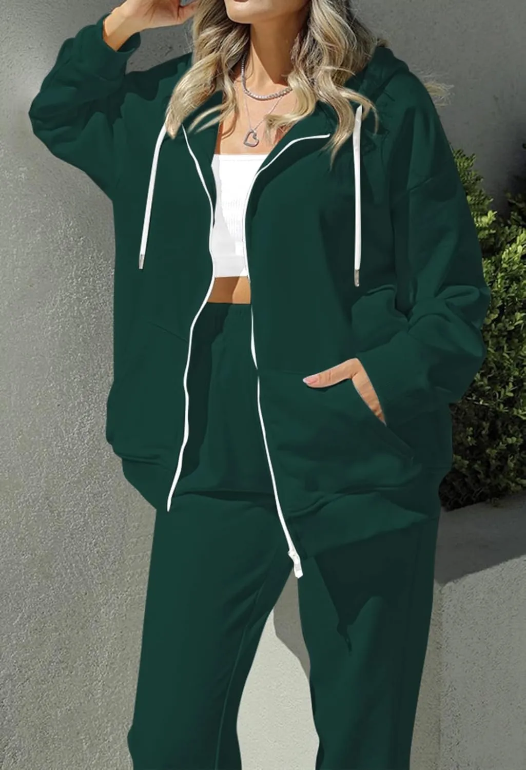 Fixmatti Womens Tracksuit Zip Up Hoodie Sweatsuits 2 Pieces Jogger Sets with Pockets