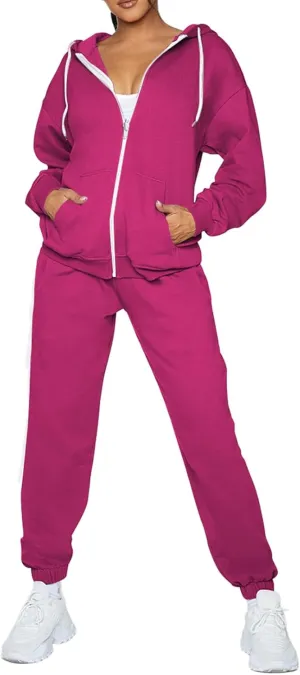 Fixmatti Womens Tracksuit Zip Up Hoodie Sweatsuits 2 Pieces Jogger Sets with Pockets