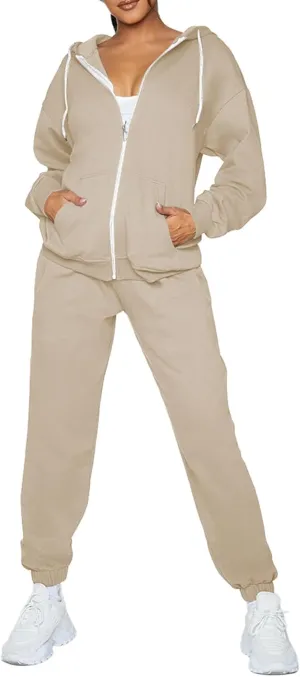 Fixmatti Womens Tracksuit Zip Up Hoodie Sweatsuits 2 Pieces Jogger Sets with Pockets