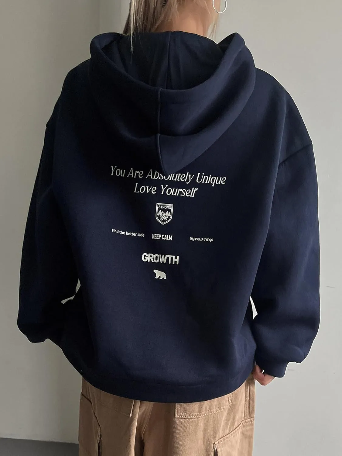 Floerns Women's Letter Print Long Sleeve Loose Fit Hooded Drawstring Crewneck Pullover Hoodie Sweatshirt