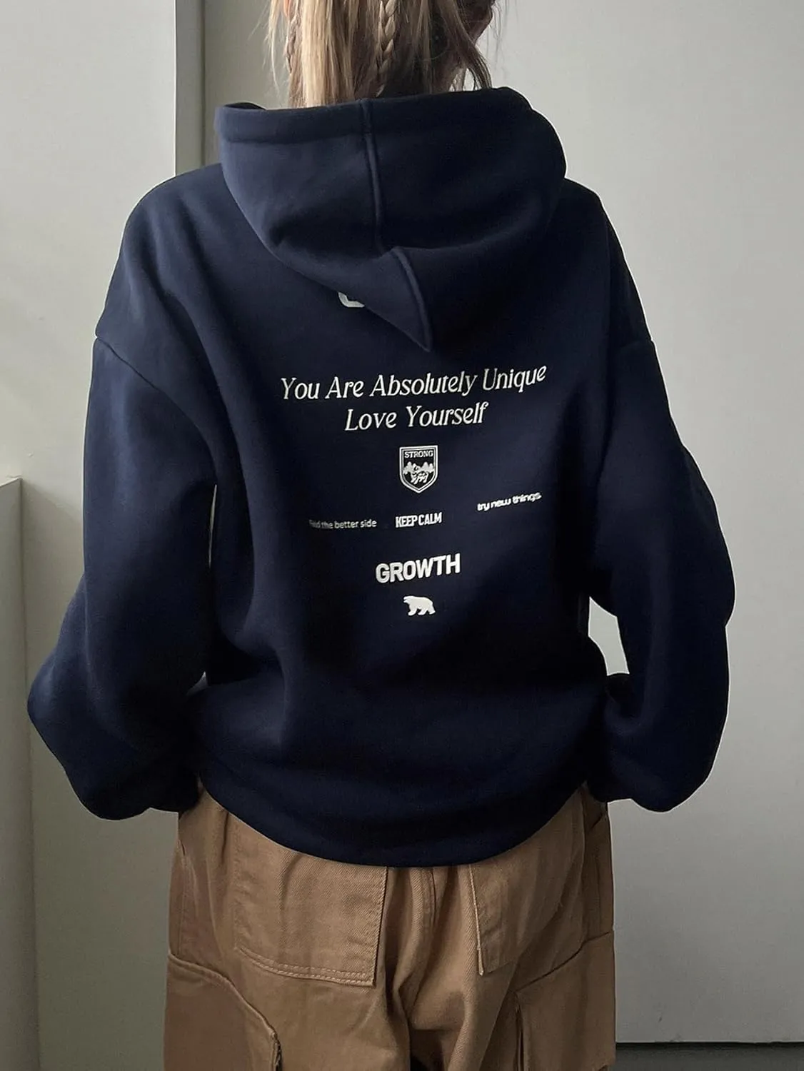 Floerns Women's Letter Print Long Sleeve Loose Fit Hooded Drawstring Crewneck Pullover Hoodie Sweatshirt