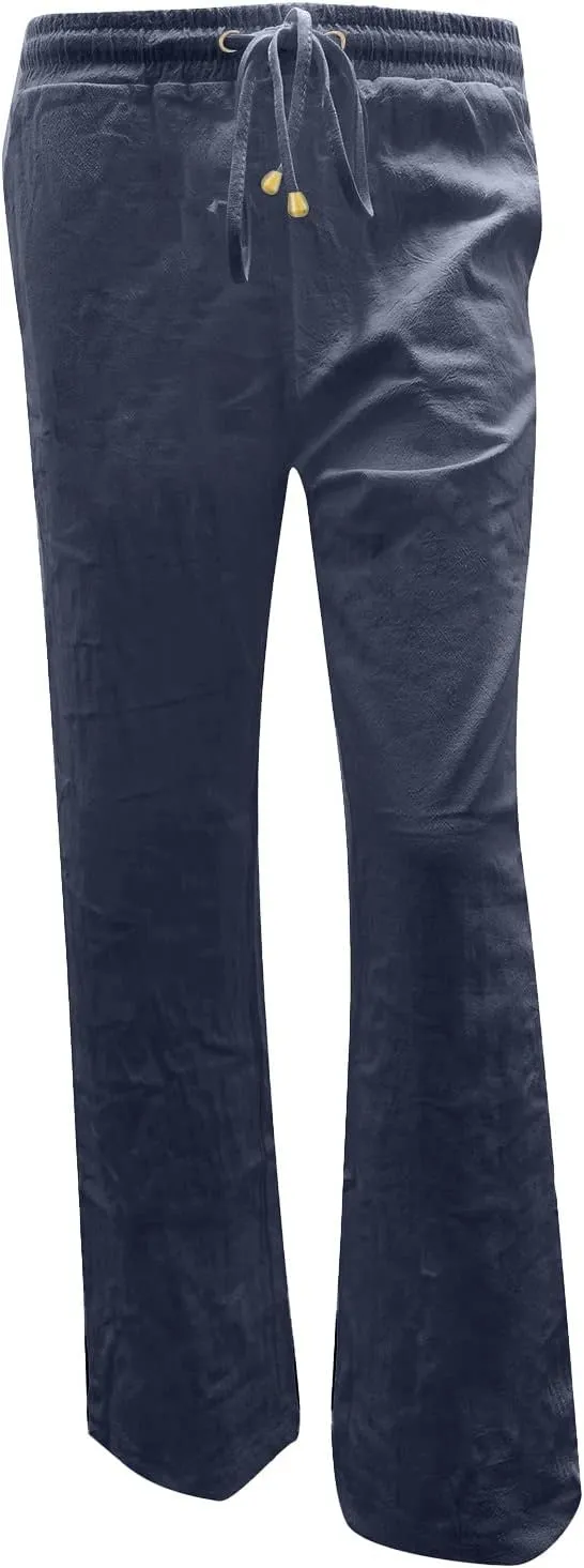 Flowy Pants for Women Elastic Waist Wide Leg Trousers Lightweight Linen Blend Casual Summer Beachwear
