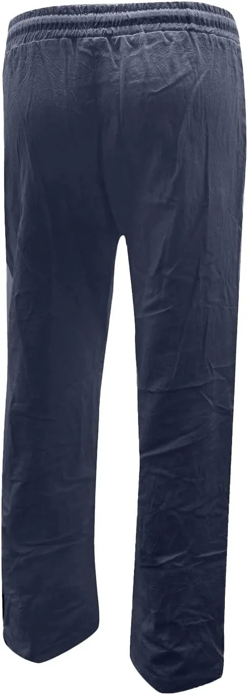 Flowy Pants for Women Elastic Waist Wide Leg Trousers Lightweight Linen Blend Casual Summer Beachwear