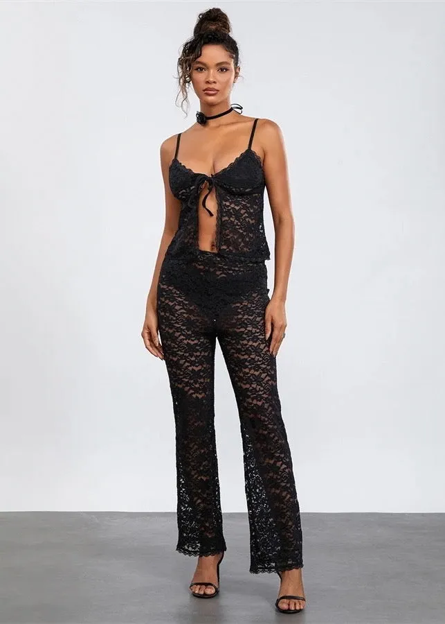 Front-Tied Cami Top & Pants Two-Piece Lace Set