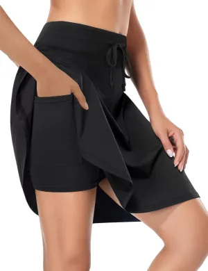 Fulbelle Tennis Skirts for Women with 3 Pockets Drawstring Waist Athletic Running Golf Skorts