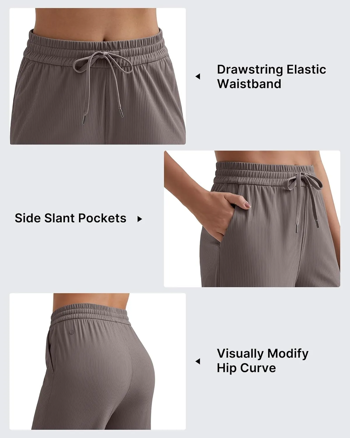 G4Free Ribbed Wide Leg Yoga Pants for Women with Pockets Drawstring High Waist Casual Lounge Pants Petite/Regular/Tall