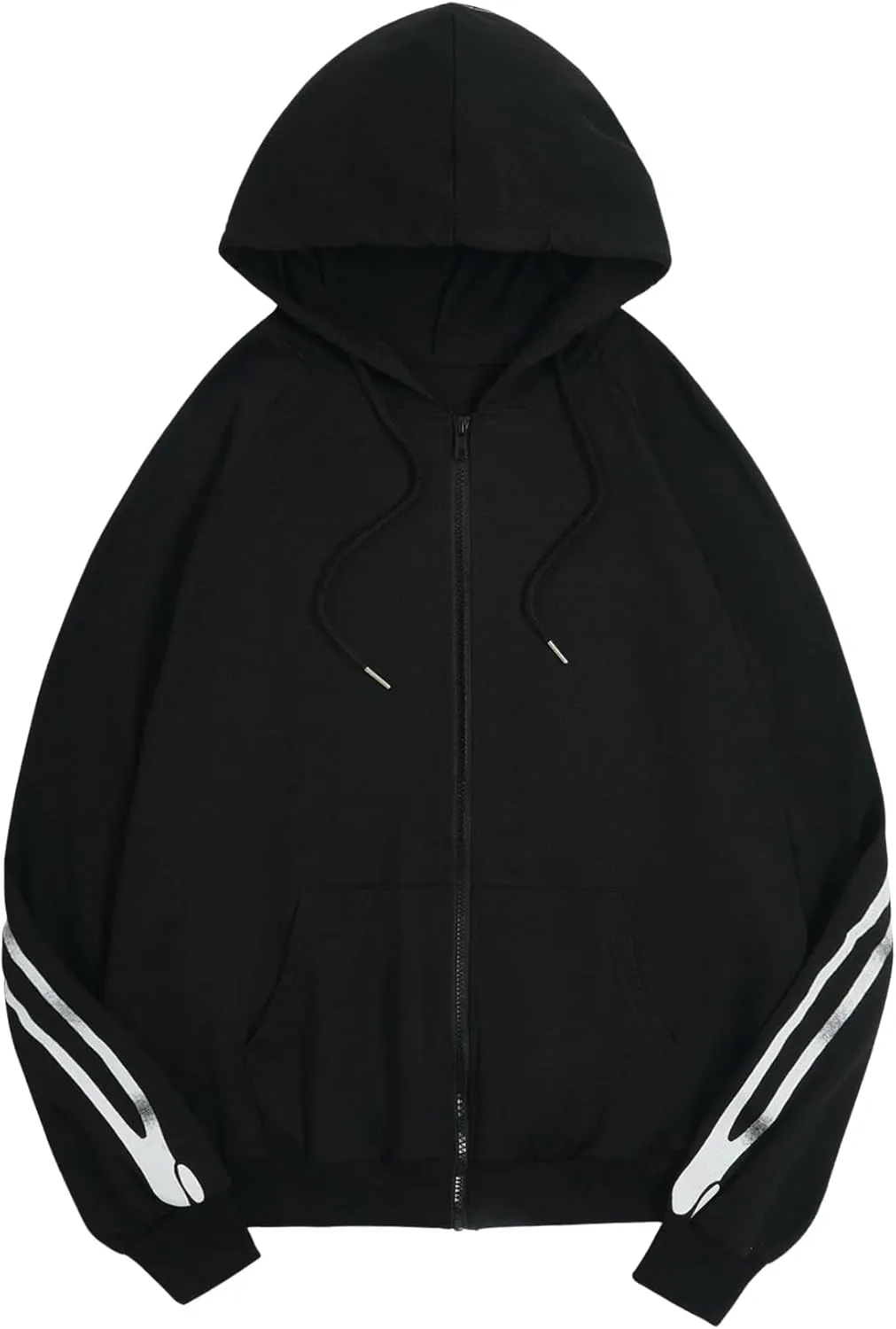 GORGLITTER Women's Skeleton Graphic Zip Up Hoodie Y2k Oversized Long Sleeve Goth Hooded Sweatshirt