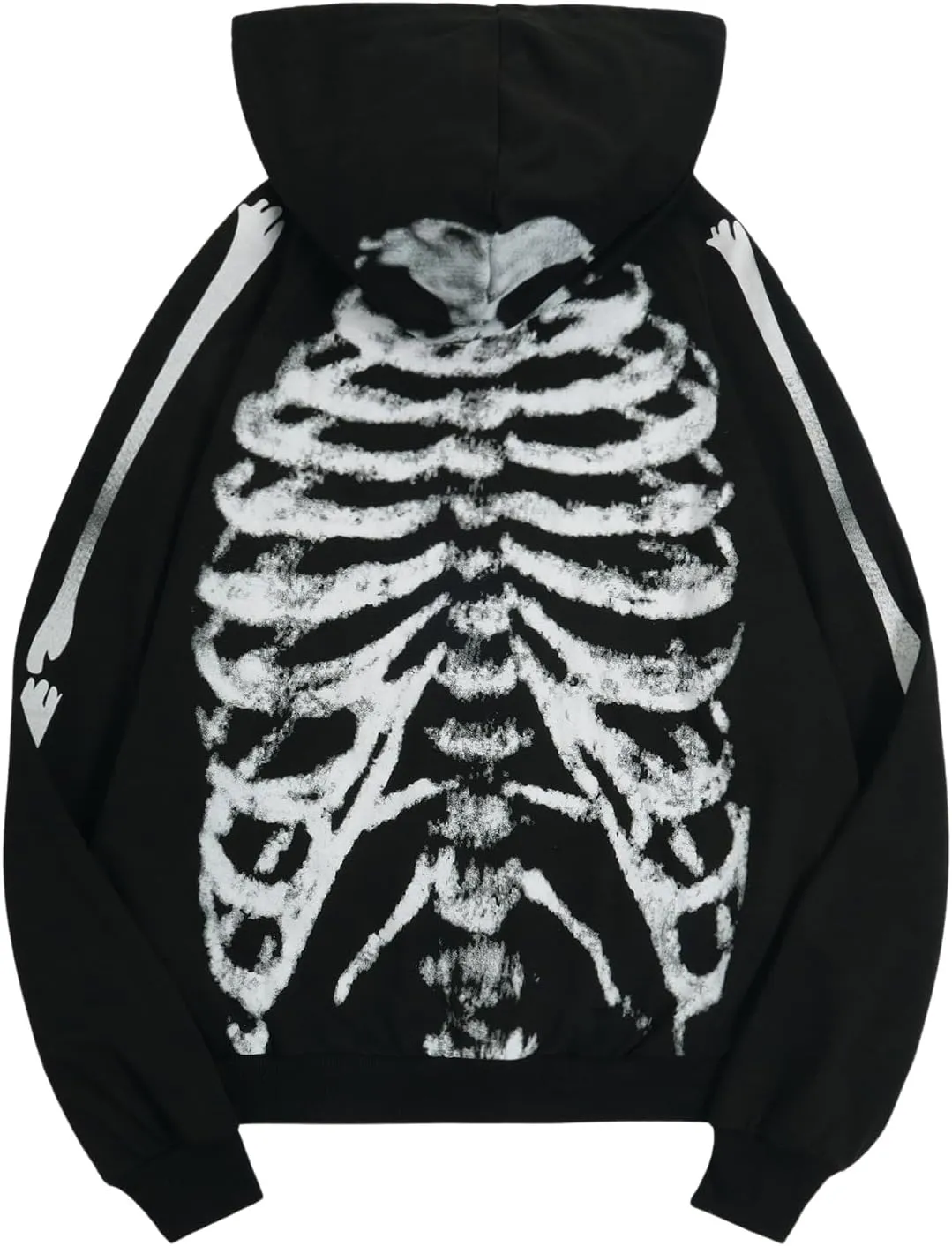 GORGLITTER Women's Skeleton Graphic Zip Up Hoodie Y2k Oversized Long Sleeve Goth Hooded Sweatshirt