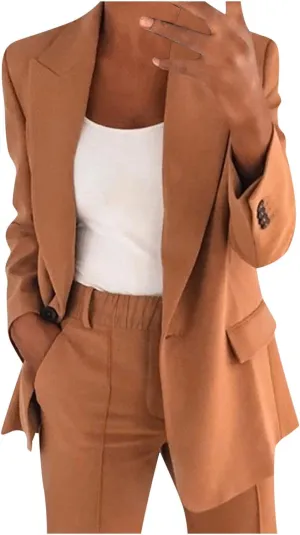 HGps8w 2 Piece Outfits for Women Dressy Work Pants Suits, Blazer Jacket & Straight-Leg Long Pants Business Casual Clothes