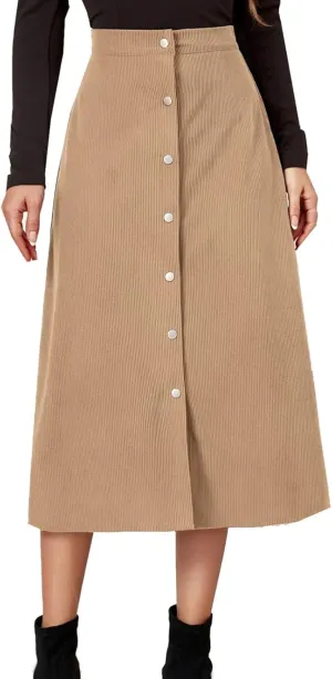 High Waisted Skirts for Women Elegant Cute Skirt Fashion Front Button A Line Skirt Solid Color Slim-Fit Skirts