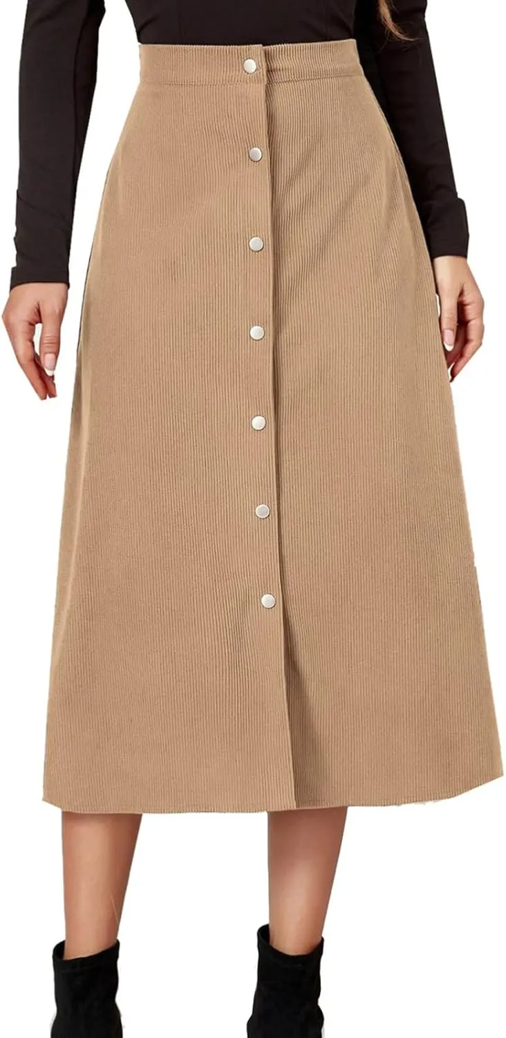 High Waisted Skirts for Women Elegant Cute Skirt Fashion Front Button A Line Skirt Solid Color Slim-Fit Skirts