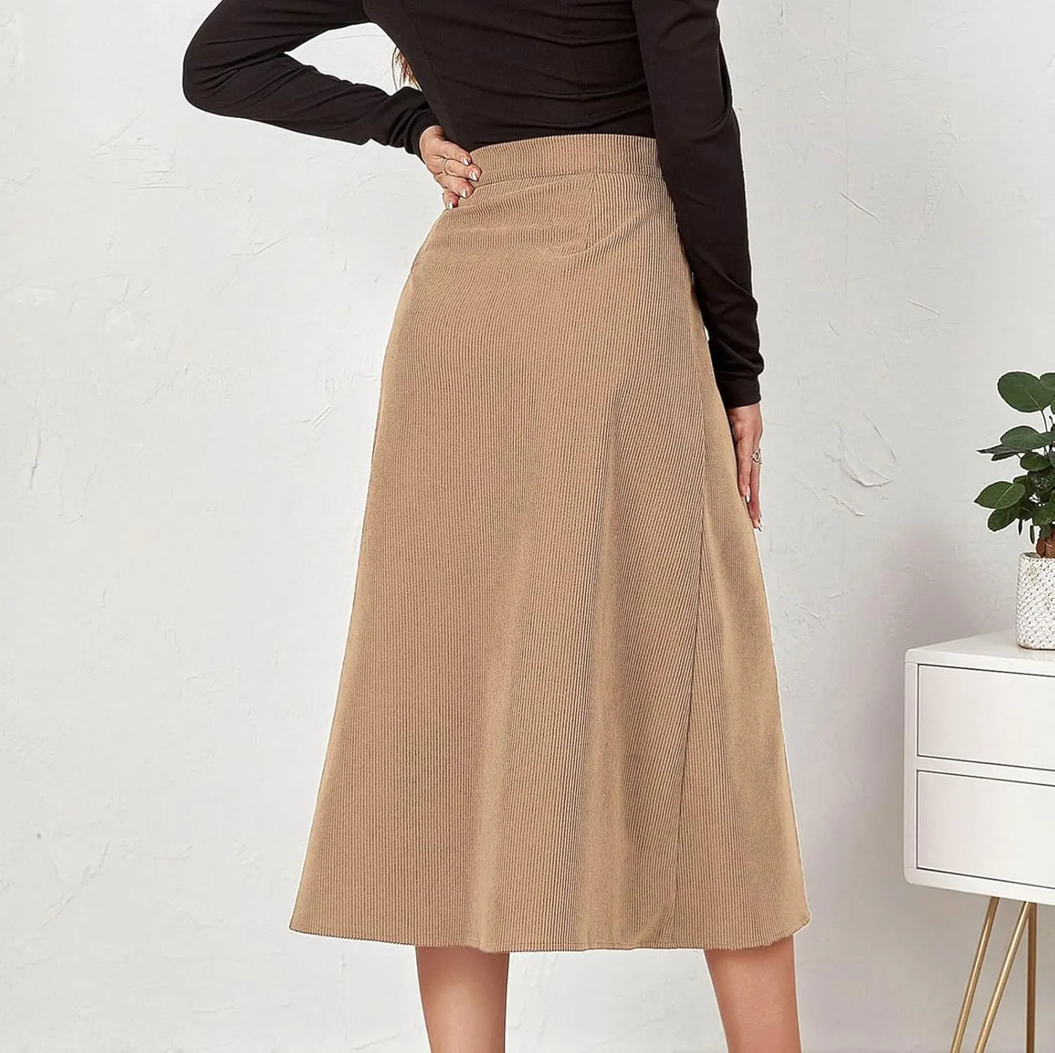 High Waisted Skirts for Women Elegant Cute Skirt Fashion Front Button A Line Skirt Solid Color Slim-Fit Skirts