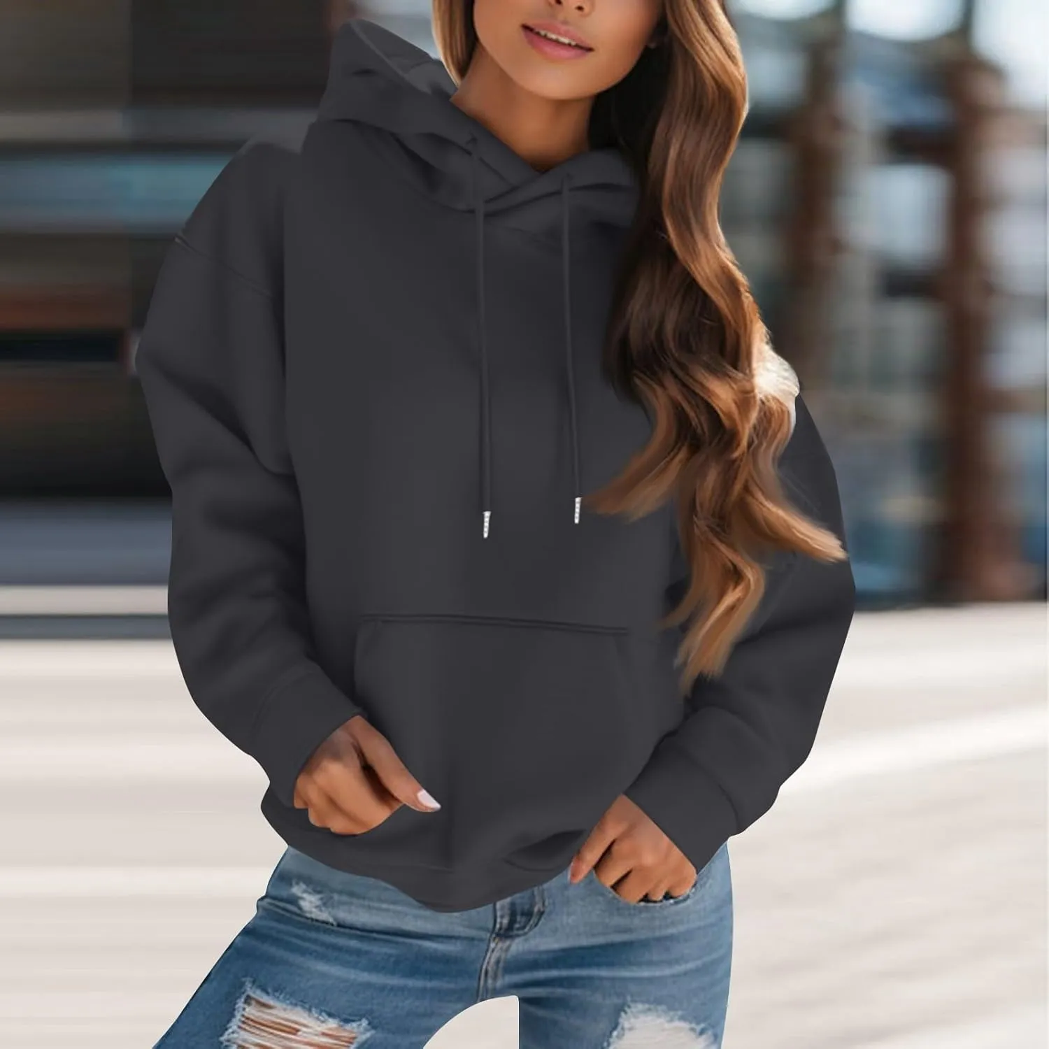 Hoodies for Women Oversized Fleece Pullover Drawstring Hooded Sweatshirt with Pockets Comfy Hoodie Winter Cute Sweatshirts