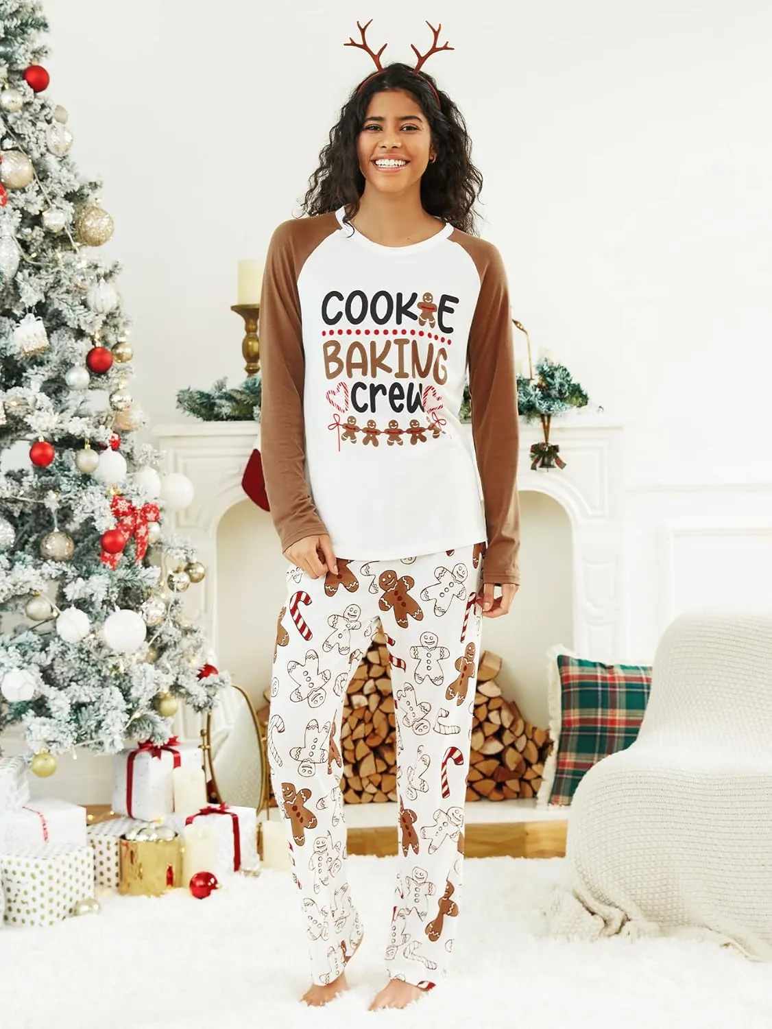 IFFEI Christmas Pajamas for Family Matching PJ's Sets with Cute Pattern Tee and Pants
