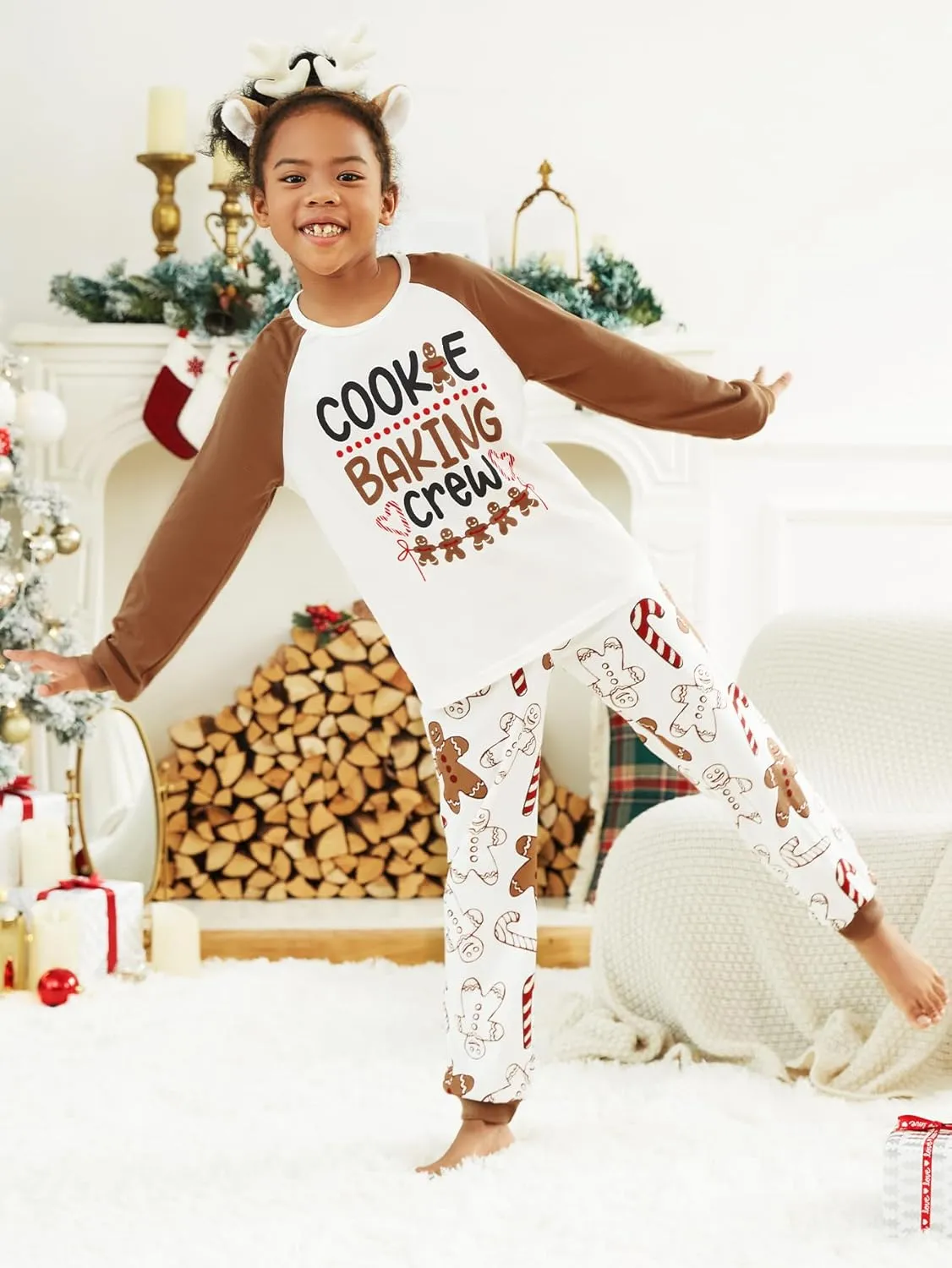 IFFEI Christmas Pajamas for Family Matching PJ's Sets with Cute Pattern Tee and Pants