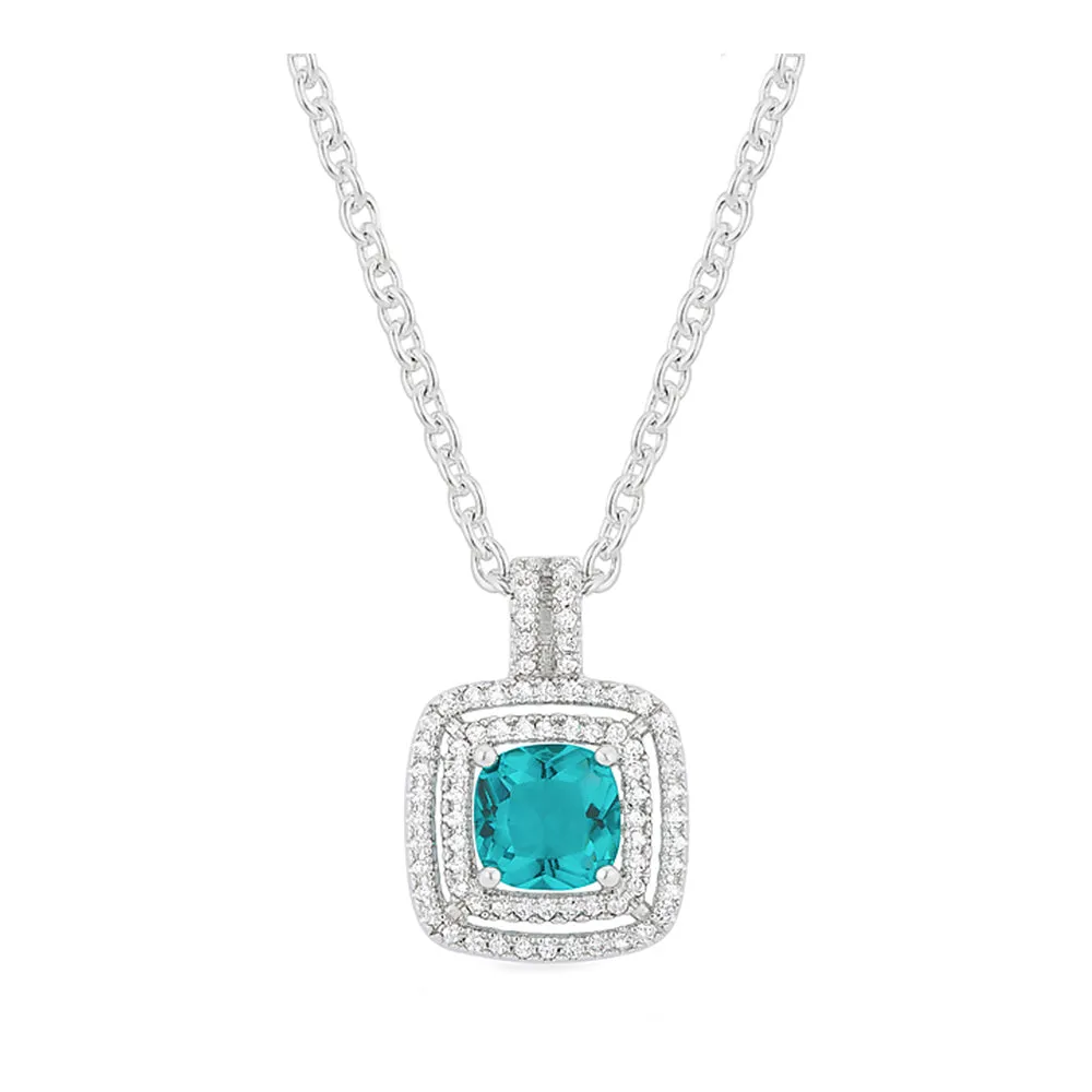 J Goodin Cubic Zirconia Classic Style Aqua Halo Stud Pendant For Women