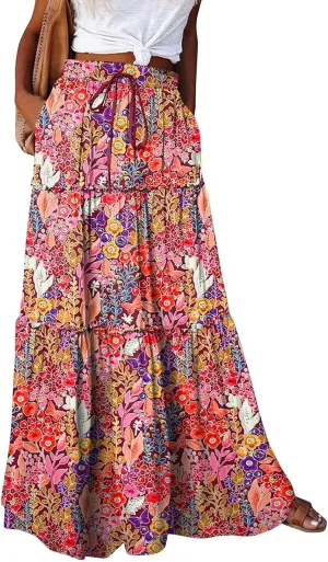 JJHAEVDY Pleated Long Skirts for Women Summer Casual Elastic High Waisted Skirts A-Line Flowy Swing Maxi Skirt with Pockets