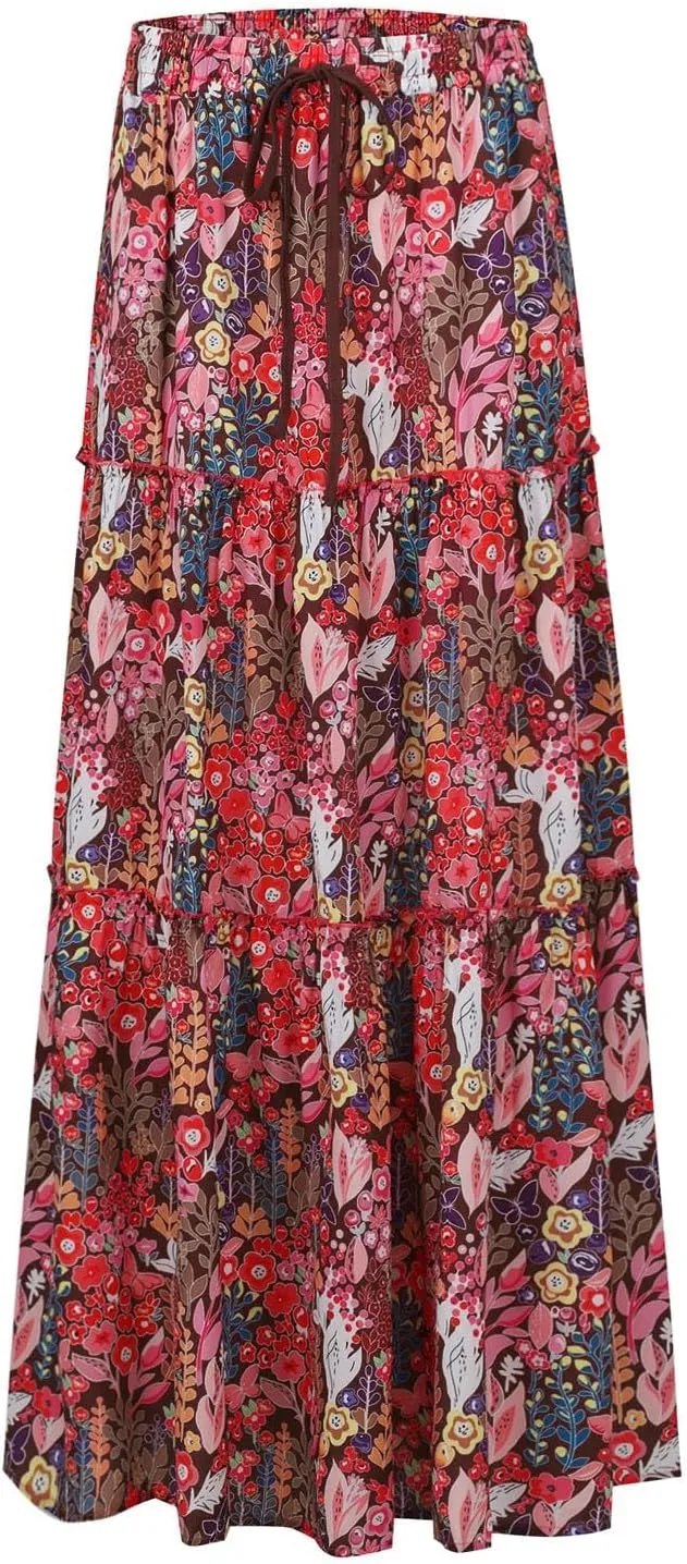 JJHAEVDY Pleated Long Skirts for Women Summer Casual Elastic High Waisted Skirts A-Line Flowy Swing Maxi Skirt with Pockets