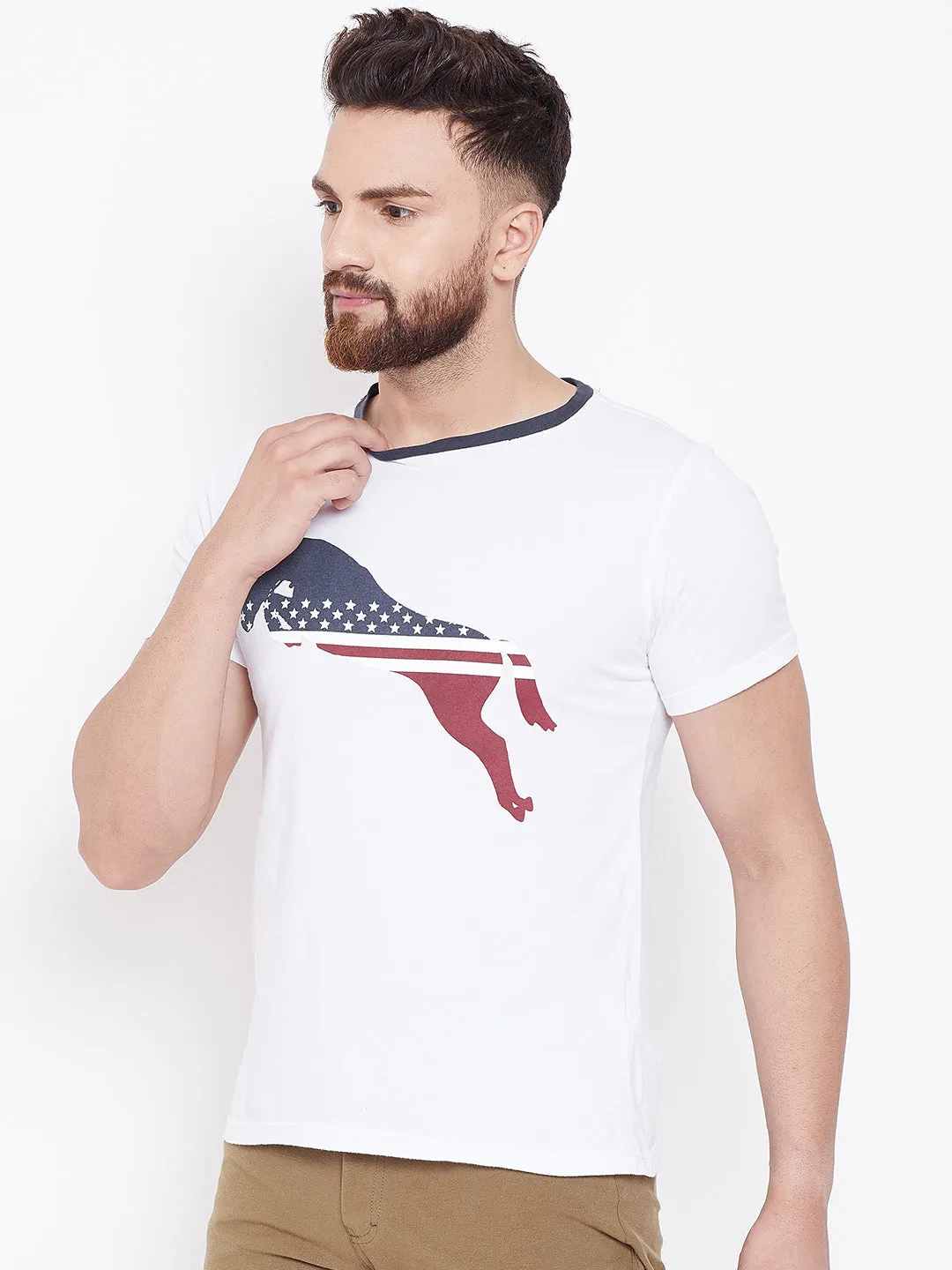 JUMP USA Men Casual Printed Blue Round Neck T-shirt