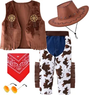 Kids Cowboy Cowgirl Costume 5PCS Set for Boys Girls Role Play Dress up 3-10 Year