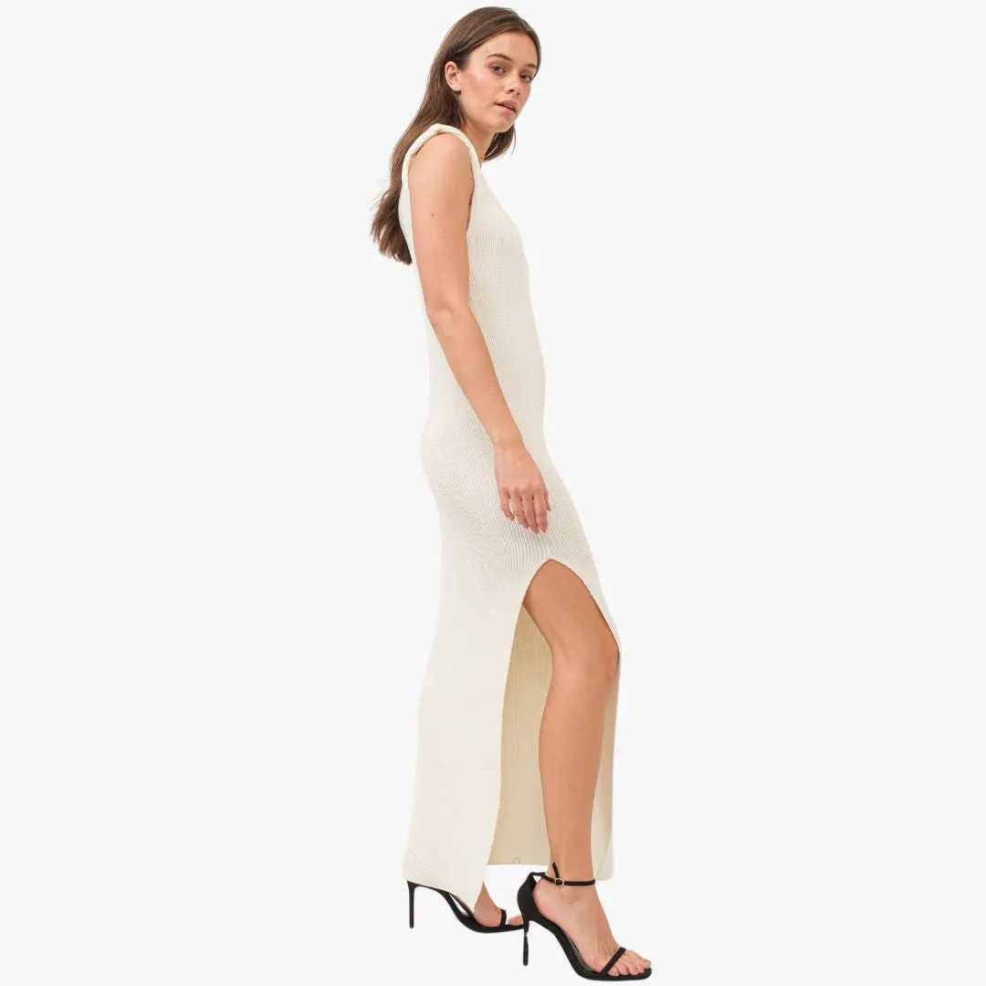 Knitted Sleeveless Shoulder Pad Dress (Off White)