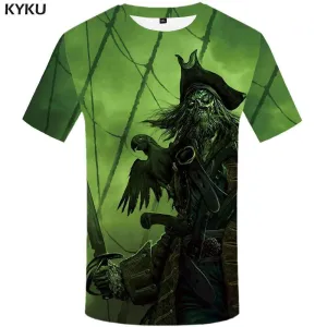 KYKU Brand Pirate T-shirts Men Captain T-shirt 3d Skull T shirts Funny Parrot Tshirts Print Green Tshirt Anime Mens Fashion