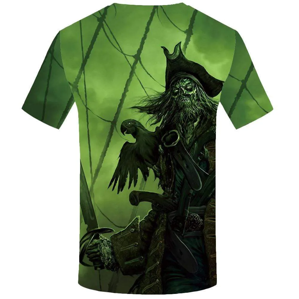 KYKU Brand Pirate T-shirts Men Captain T-shirt 3d Skull T shirts Funny Parrot Tshirts Print Green Tshirt Anime Mens Fashion