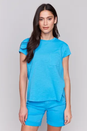 LAGOON CAP SLEEVE TEE WITH SLIT