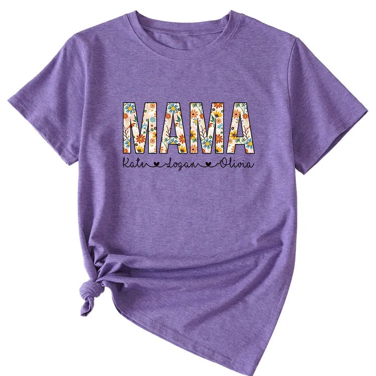 Letter Mama Kate Women's Casual Round Neck Short Sleeve T-shirt