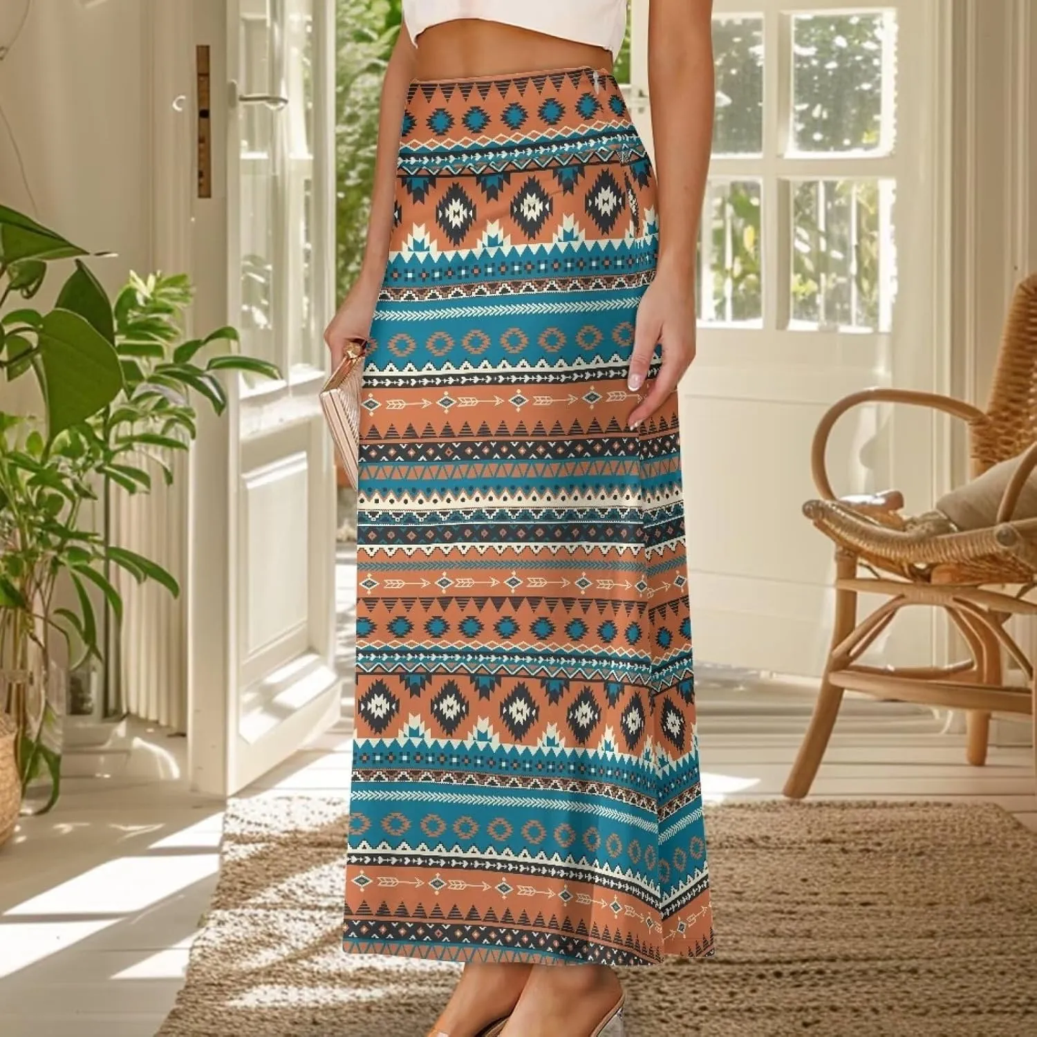 Long Skirts for Women High Waisted A-Line Stretchy Maxi Skirt Flared Casual Ruffle Hem Skirt Party Wedding Skirts