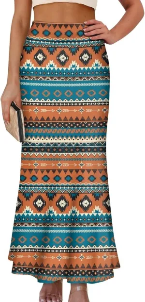 Long Skirts for Women High Waisted A-Line Stretchy Maxi Skirt Flared Casual Ruffle Hem Skirt Party Wedding Skirts