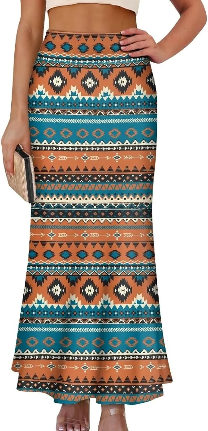 Long Skirts for Women High Waisted A-Line Stretchy Maxi Skirt Flared Casual Ruffle Hem Skirt Party Wedding Skirts