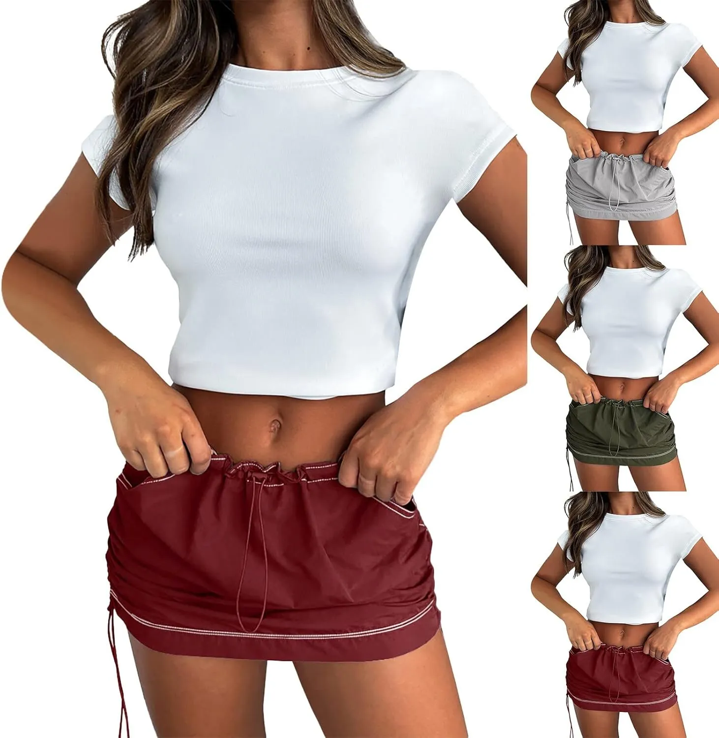 Low Waist Cargo Skirt Women A Line Midi Skirt, Women's Summer Design Denim Jean Skirt Mini Skirt Pleated Skirt