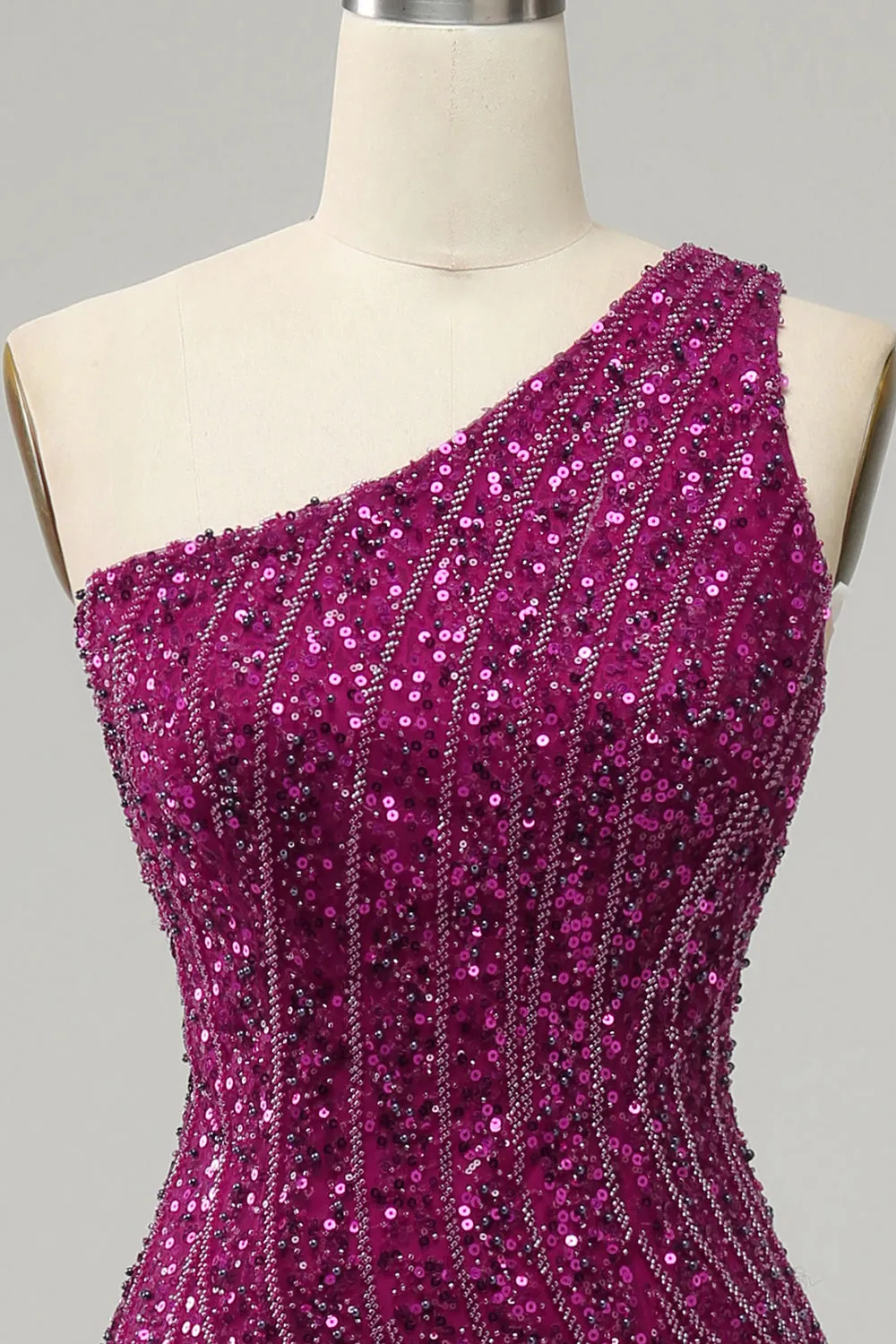 Luolandi Mermaid One Shoulder Sequins Prom Dress with Slit Dark Purple Sparkly