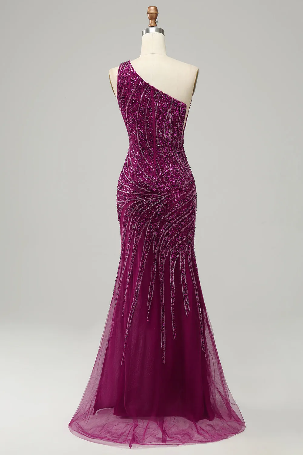 Luolandi Mermaid One Shoulder Sequins Prom Dress with Slit Dark Purple Sparkly