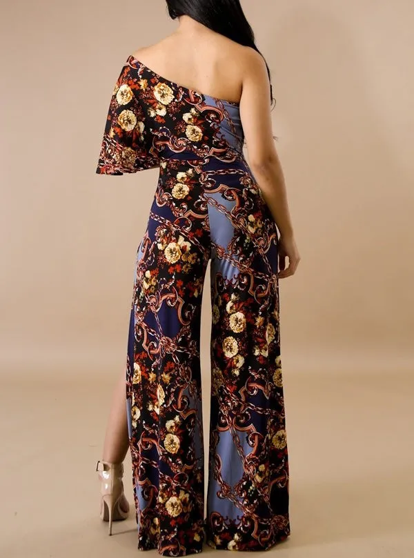 Madam Floral Chain Slit Jumpsuit