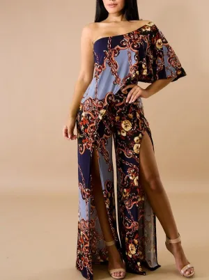 Madam Floral Chain Slit Jumpsuit