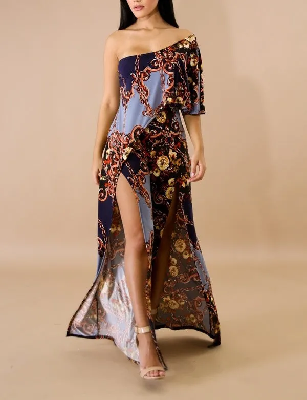 Madam Floral Chain Slit Jumpsuit