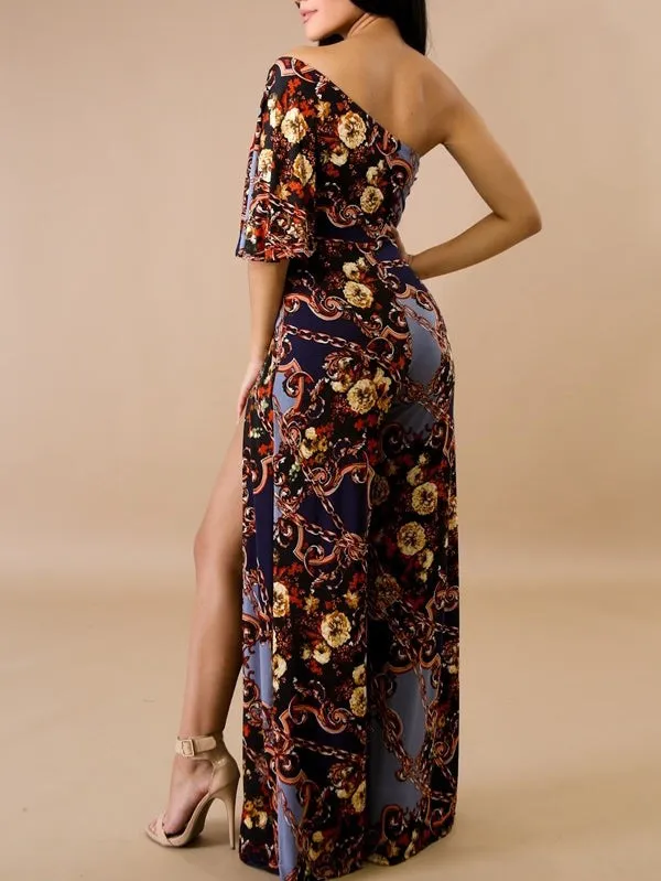 Madam Floral Chain Slit Jumpsuit