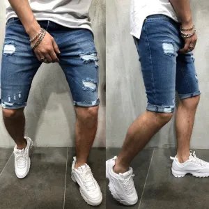 Men Casual Shorts Fashion Jeans Short Pants Destroyed Skinny jeans Ripped Pant Frayed Denim