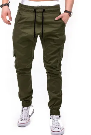 Men Slim Fit Casual Jogger Athletic Long Pant Hip Hop Chino Pocket Trousers Drawstring Outdoor Work Military Tactical Pants (Green,3X-Large)
