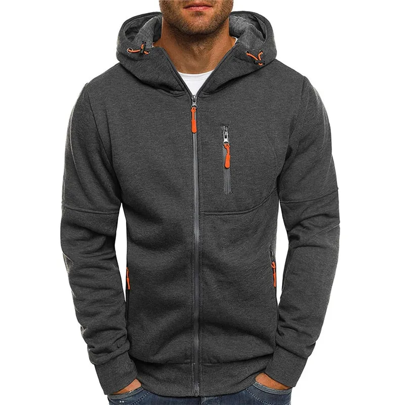 Men's Casual Hoodies Zipper Fashion Hooded Jacket Brand Solid Color Hoodie Sweatshirt